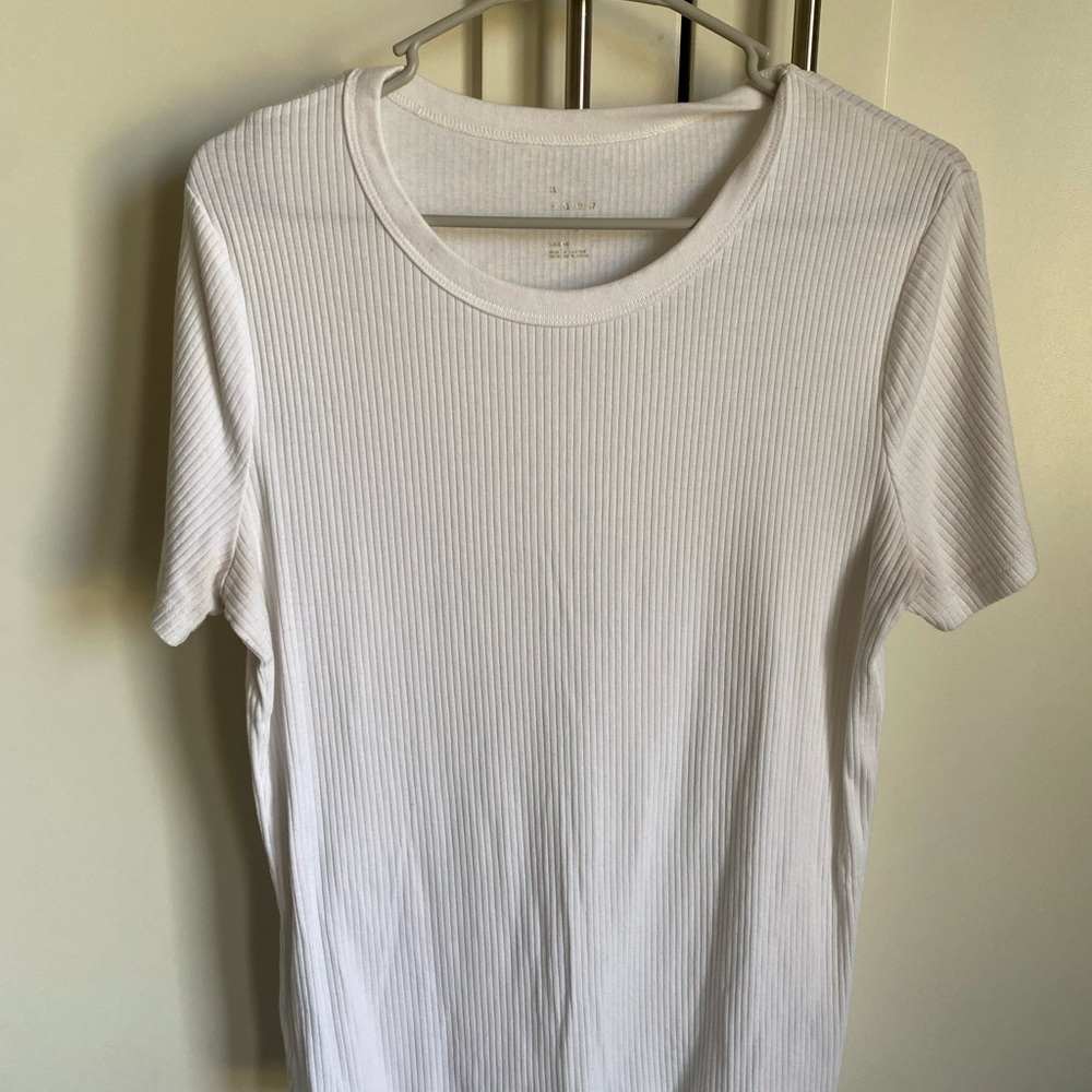A New Day White Ribbed Fitted Short Sleeve Tee